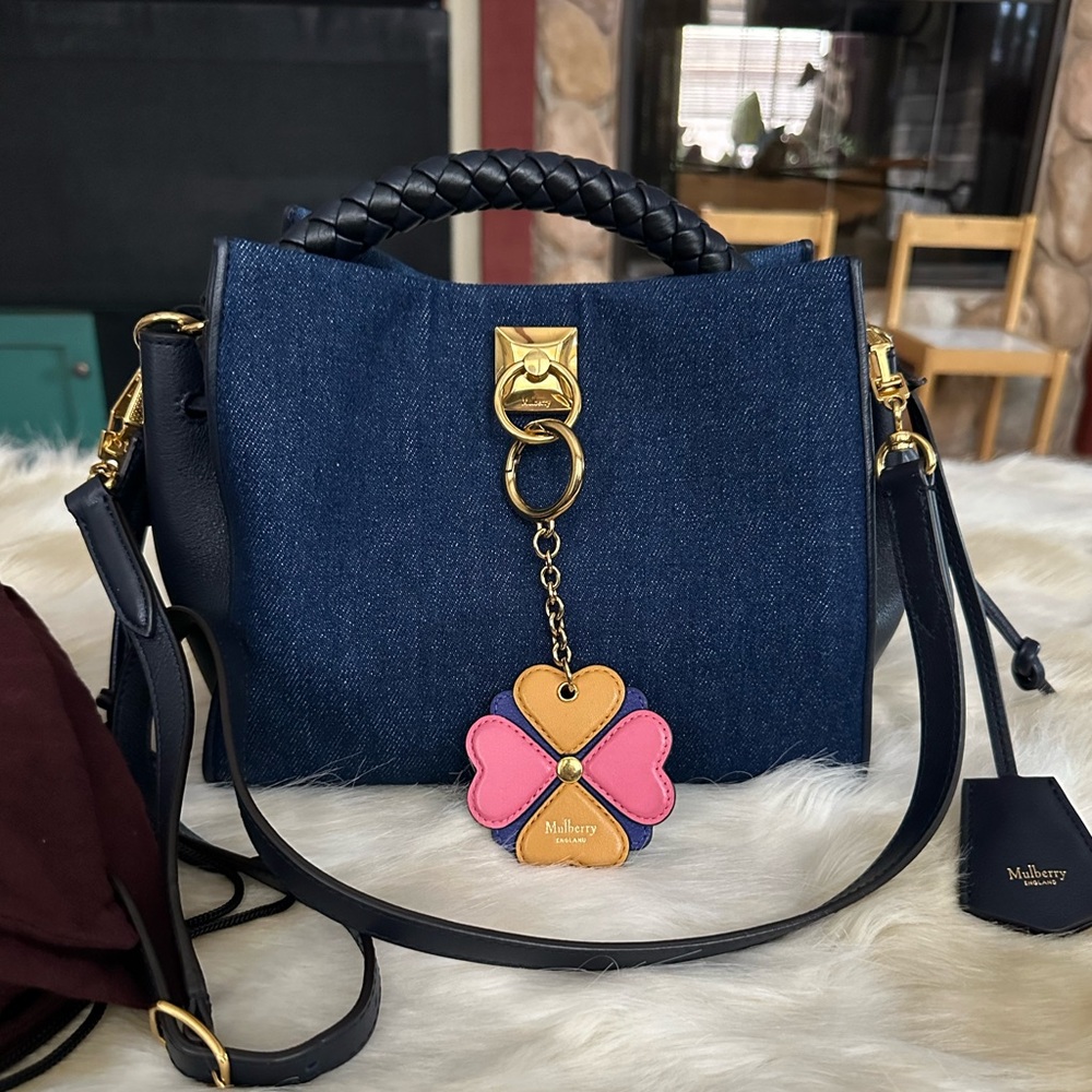 Authentic MULBERRY IRIS Bag in blue denim and leather trim SMALL plus key ring